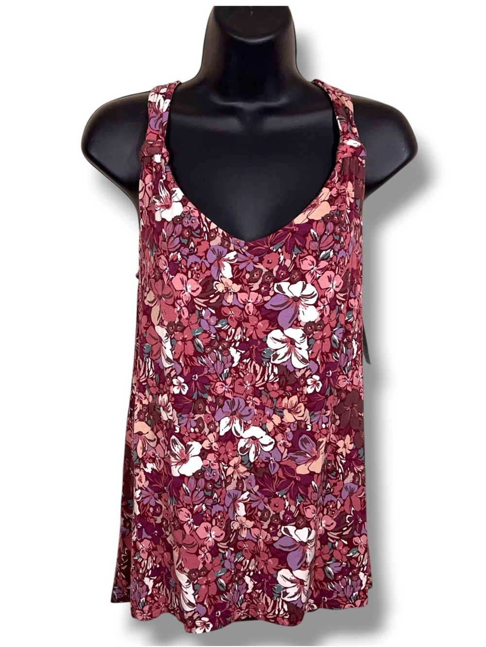 XS NEW Maurices Mauve Pink Floral Tank Top Scoop Neckline Stretch